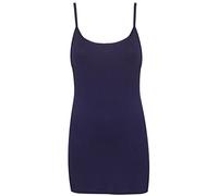 Womens Plain Sleeveless Ladies Stretch Round Scoop Neckline Camisole Long Strappy Vest Tank Top Plus Size (12-14, Navy Blue, Numeric_12)