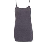Womens Plain Sleeveless Ladies Stretch Round Scoop Neckline Camisole Long Strappy Vest Tank Top Plus Size (12-14, Dark Grey, Numeric_12)