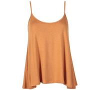 Womens Plain Sleeveless Ladies Stretch Round Scoop Neckline Slim Straps Strappy Flared Swing Camisole Vest Top Plus Size Mustard