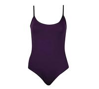 Womens Plain Slim Strappy Sleeveless Ladies Stretch Round Scoop Neckline Stud Popper Fastening Camisole Bodysuit Leotard Vest Body Top Purple Size 8 - 10 (S/M)