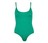Womens Plain Slim Strappy Sleeveless Ladies Stretch Round Scoop Neckline Stud Popper Fastening Camisole Bodysuit Leotard Vest Body Top Jade Green Size 8 - 10 (S/M)