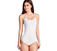 Womens Plain Slim Strappy Sleeveless Ladies Stretch Round Scoop Neckline Stud Popper Fastening Camisole Bodysuit Leotard Vest Body Top White Size 12 - 14 (M/L)