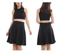 Womens Plain Soft Stretch Ladies Elasticated Waistband Knee Length Flared Swing Skater Midi Skirt