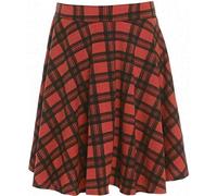 Womens Plain Soft Stretch Ladies Elasticated Waistband Knee Length Full FLA Swing Skater Midi Skirt (Red Tartan UK 16)