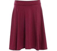 Womens Plain Soft Stretch Ladies Elasticated Waistband Knee Length Full FLA Swing Skater Midi Skirt (Wine UK 14)
