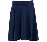 Womens Plain Soft Stretch Ladies Elasticated Waistband Knee Length Full FLA Swing Skater Midi Skirt (Navy UK 16)