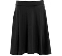 Womens Plain Soft Stretch Ladies Elasticated Waistband Knee Length Full Flared Swing Skater Midi Skirt Plus Size Black Size 22 - 24