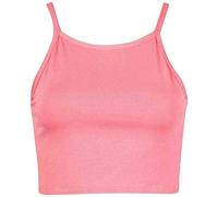 Womens Plain Strappy Sleeveless Cami Bra Top Ladies Summer Spaghetti Cropped Mini Bra Vest Top (Coral UK 12-14)