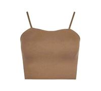 Womens Plain Strappy Sleeveless Cami Bra Top Ladies Summer Spaghetti Cropped Mini Bra Vest Top (Mocha UK 12-14)