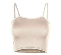Womens Plain Strappy Sleeveless Cami Bra Top Ladies Summer Spaghetti Cropped Mini Bra Vest Top (Stone UK 8-10)