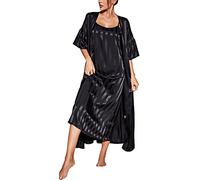 Women's Plain Striped Satin Robe Women's Sleepwear Sleepwear 2-Piece Set Pyjamas, b, XL