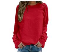 Womens Plain Sweatshirts Long Sleeve Crewneck Jumpers Casual Loose Pullover Tops Ladies Oversized Warm Shirt Lady of the Fit Lightweight Raglan Sweat, Watermelon Red, XXL
