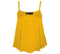 Womens Plain Swing Vest Sleeveless Top Strappy Cami Ladies Flared UK 8-26 (Mustard, 14)