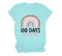 Women's Plain T-Shirt 100 Days of School Shirt Women Teacher Shirts 100th Day of School T Shirt Causal Inspirational Tops Women's Solid Basic Short Sleeve Slim Fit T-Shirt Tops, sky blue, M