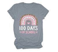 Women's Plain T-Shirt 100 Days of School Shirt Women Teacher Shirts 100th Day of School T Shirt Causal Inspirational Tops Women's Solid Basic Short Sleeve Slim Fit T-Shirt Tops, gray, M