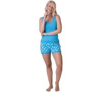 Lightweight 100% Cotton Plain Sleeveless Top Pyjama Set With Lace Detailing Camille Aqua 16-18