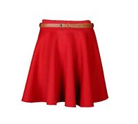 Womens Plain Waist Detachable Belted Ladies Stretch Flared Flippy Short Skater Jersey Mini Skirt Red Size 8 - 10 (S/M)