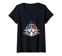 Women's Plane Fighter Jet War Combat Airplane Pilot US Flag V-Neck T-Shirt