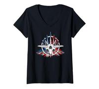 Women's Plane Fighter Jet War Combat Airplane Pilot US Flag V-Neck T-Shirt