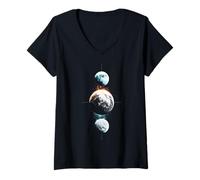 Women's Planet Moon Space Artwork Illustration Motif V-Neck T-Shirt
