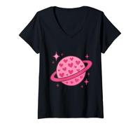 Womens Planet of Infinite Love and Cosmic Hearts V-Neck T-Shirt