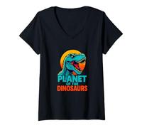 Womens Planet of The Dinosaurs Funny Jurassic Roar Graphic V-Neck T-Shirt