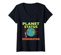 Women's Planet Overheating Climate Awareness Earth Illustration V-Neck T-Shirt