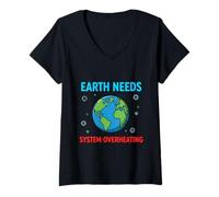 Women's Planet System Warning Environmental Awareness Illustration V-Neck T-Shirt