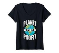 Womens Planet VOR Profit Climate Strike Global Warming Climate Change V-Neck T-Shirt