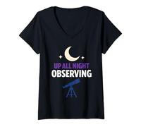 Women's Planetary Observer Telescope Astronomy Amateur Astronomer V-Neck T-Shirt