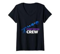 Women's Planetary Observer Telescope Astronomy Amateur Astronomer V-Neck T-Shirt