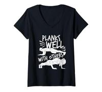 Women's Planks Well with Others Funny Planking V-Neck T-Shirt