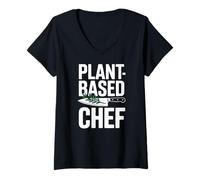 Womens Plant-Based Chef Knife Cook Vegan Vegetarian Cooking V-Neck T-Shirt