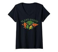 Women's Plant Based Happy Vegetables Vegan V-Neck T-Shirt