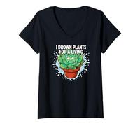 Women's Plant Killer Succulent I Drown Plants for A Living V-Neck T-Shirt