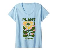 Womens Plant Native Abstract Flower Gardening V-Neck T-Shirt