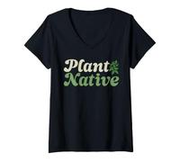 Women's Plant Native Botanical Gardening Nature Conservation V-Neck T-Shirt