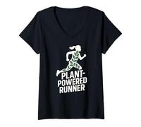 Womens Plant-Powered Runner Vegan Athlete Marathon Running V-Neck T-Shirt