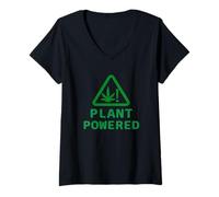 Womens Plant Powered Weed Stoner Marijuana Cbd Vegan 420 Cannabis V-Neck T-Shirt