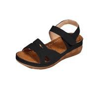 Womens Plantar Fasciitis Orthotic Sandals with Arch Support Low Wedge Sandals for Women Comfortable Lightweight Open Toe Heels Shoes Stylish Casual Sliders Adjustable Strap Bouncy Slides Black
