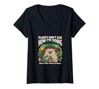 Women's Plants Don't Ask How I'm Doing Hedgehog V-Neck T-Shirt