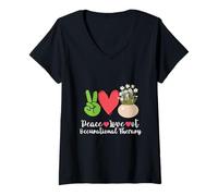 Women's Plants Flowers Peace Love OT Occupational Therapy V-Neck T-Shirt