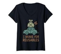 Womens Plastic Free Eco Friendly Zero Waste Sustainable Green V-Neck T-Shirt