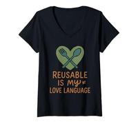 Womens Plastic Free Eco Friendly Zero Waste Sustainable Green V-Neck T-Shirt