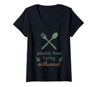 Womens Plastic Free Eco Friendly Zero Waste Sustainable Green V-Neck T-Shirt