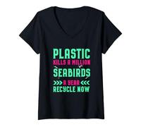 Women's Plastic Kills a Million Seabirds Recycle Now V-Neck T-Shirt
