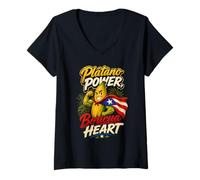 Women's Platano Power Boricua Heart Puerto Rican V-Neck T-Shirt