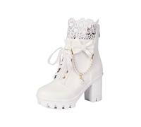 Women's Platform Ankle Boots Lace Pearl Goth Boots White