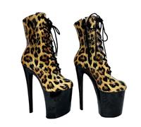 FhiHUEpr Women's Platform Ankle Boots with 8 Inch Heels - Leopard Print Tall Boots with Side Zip - Pole Dance Shoes for Nightclub, Stage Performances,Leopard,6 UK