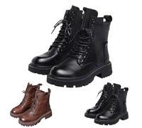 Womens Platform Ankle Boots Womens Combat Boots Platform Horse Riding Boot Chunky Lug Sole Lace Up Boot Fashion Walking Booties Mid-Calf Classic Booties British Style Urban Bootie